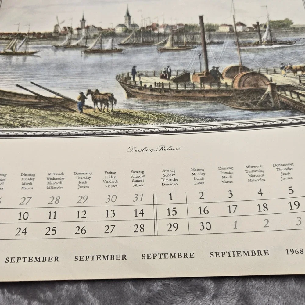 Vintage 1968 A Universe Calendar German Cities Illustrations Hamburg Würzburg